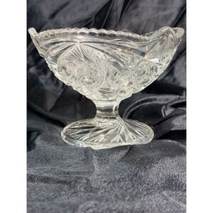 STUNNING Clear Cut Glass Candy Dish Bowl on Pedestal 4.5" x  6" (2647)